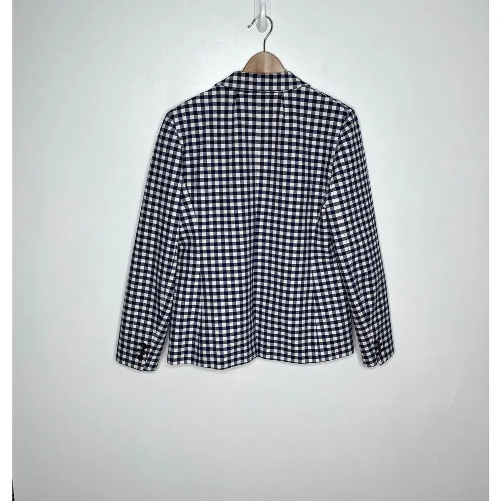 J.Crew Parke Blazer Gingham Bi-Stretch Cotton Navy White Check Size 12